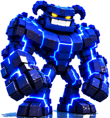 A Brutebit: a blocky blue pixel powerhouse with huge forearms.