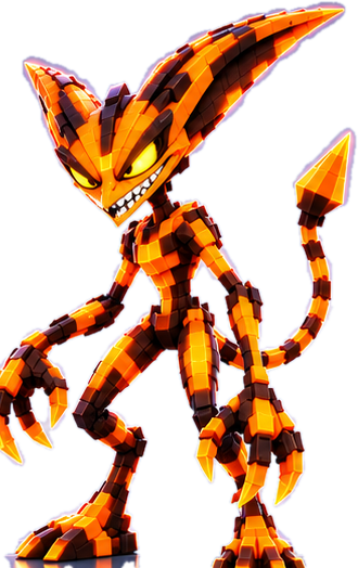 A Loopling: a tall, thin orange pixel creature with swept ears and a whip tail.